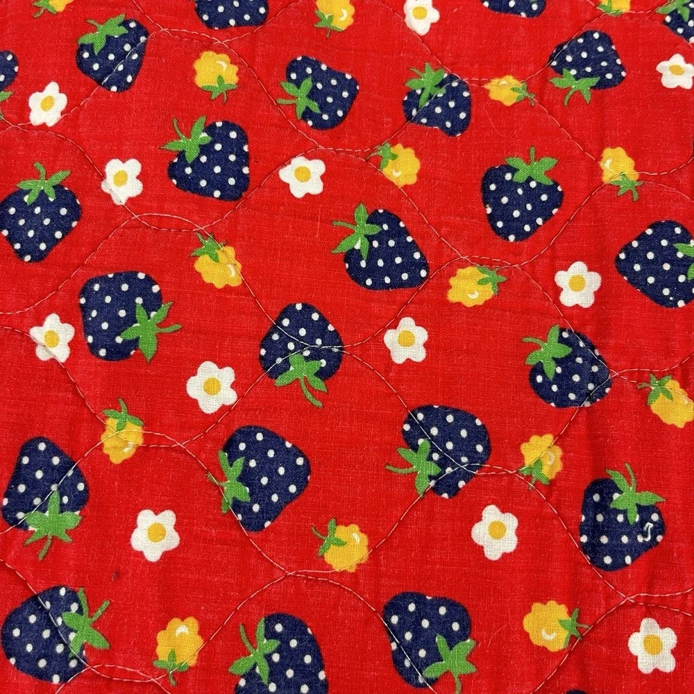 Vintage‎ Set of 2 Quilted Strawberry Placemats Red Blue Oval Whimsical Farmhouse